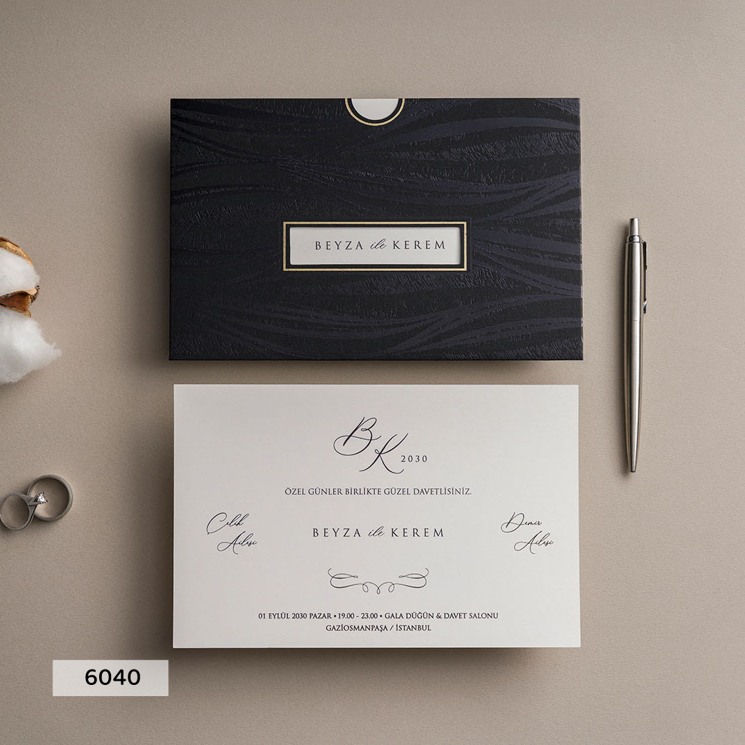 6040 - Wedding Invitation with Textured Black Envelope